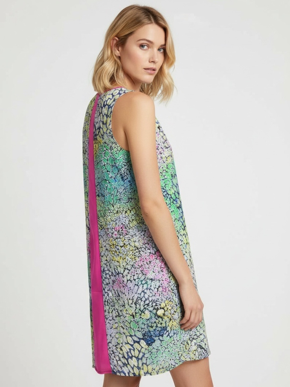 Charlie Jade Multicolor Abstract Print Sleeveless Shift Dress Small